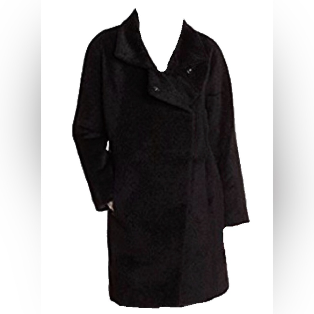 Trina Turk EUC Madison Wedge Coat Black Wool Alpaca Blend Size 6 Chic Long
